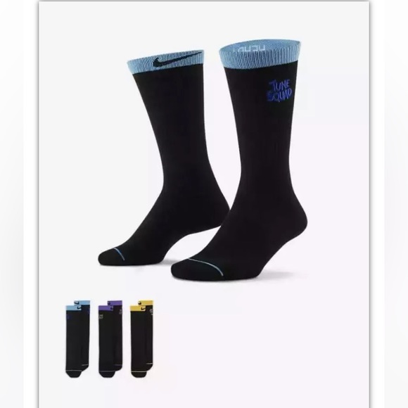 Nike Elite Space Jam Crew Socks 3 Pair Men 6-8 Women 6-10 Black Multi Logo Squad - Picture 5 of 12